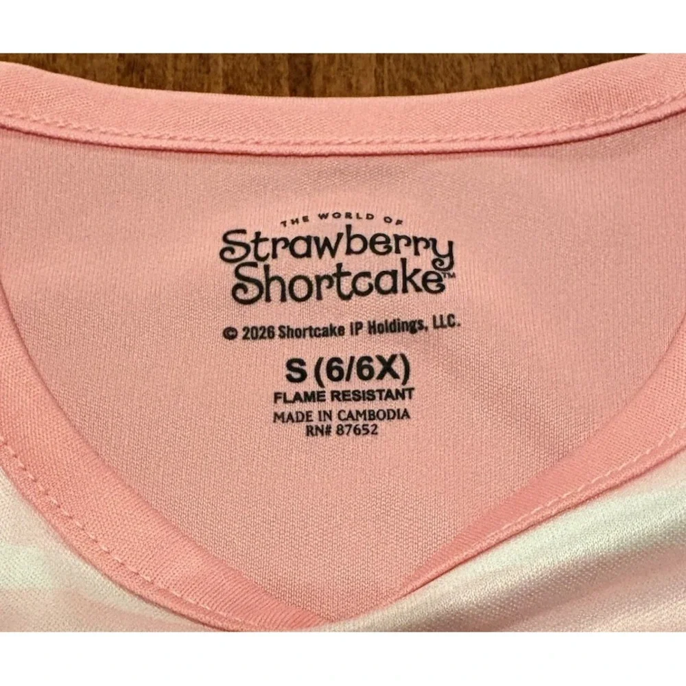 Strawberry Shortcake Girls Nightgown Pink Striped Short Sleeve Pullover 6/6X NWT
